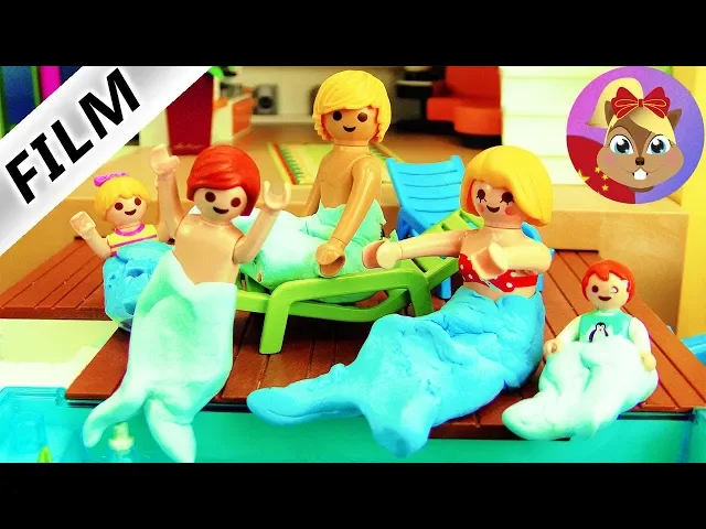 摩比游戏playmobil 爸爸给全家买 超级炫酷夏天游泳池 美人鱼的尾巴